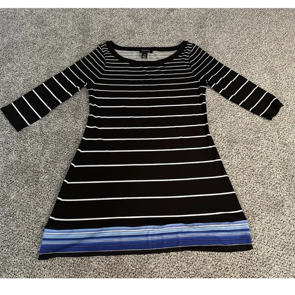 WHITE HOUSE BLACK MARKET M Black White Blue Striped Tunic Dress Silky Jersey - Picture 2 of 11